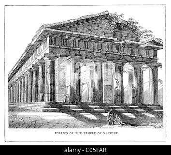 Vintage Gravur des Portikus des Tempel Neptuns Paestum, Kampanien, Italien Stockfoto