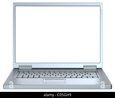 Isoliert auf Weiss Silber Laptop-Computer. Stockfoto