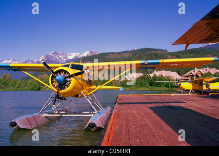 Whistler, BC, Britisch-Kolumbien, Kanada - Sightseeing schweben Flugzeuge am Green Lake angedockt Stockfoto