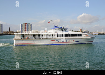 Wight Ryder 1 ist ein Fluggast Katamaran Wightlink Unternehmens Portsmouth England UK das Schiff eingehend nach Portsmouth Stockfoto