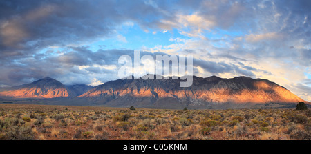 Sunrise-Blick auf die Berge der Sierra Nevada von Owens Valley in der Nähe von Bischof im östlichen Kalifornien Stockfoto