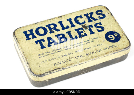 Vintage alte Horlicks Tabletten Dose zum Preis von Ninepence. EDITORIAL NUR Stockfoto