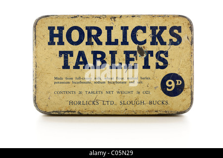 Vintage alte Horlicks Tabletten Dose zum Preis von Ninepence. EDITORIAL NUR Stockfoto