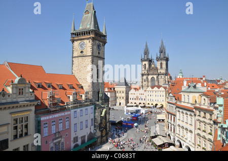 Altes Rathaus, Tyn Kirche, hotel U Prince Terrasse, Altstädter Ring in Prag, Altstadt, tschechische Republik, Europa Stockfoto