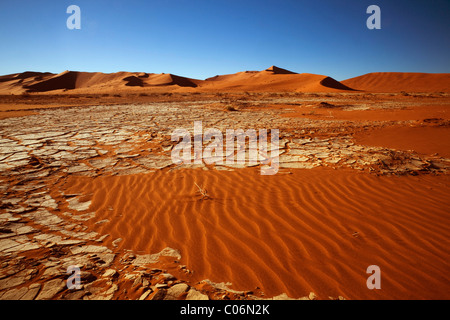 Getrocknete Erde, Sossusvlei, Namibia, Afrika Stockfoto