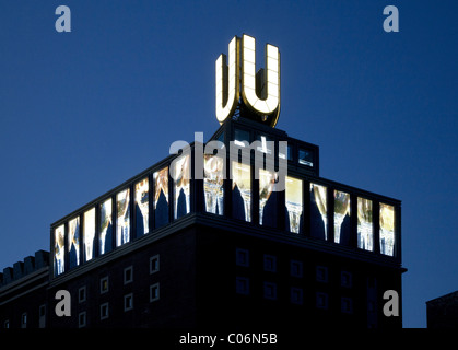 Wahrzeichen der Dortmunder U, U-Turm-Gebäude der ehemaligen Union Brauerei Brauerei, zukünftige Kunst und Kulturzentrum, Videoinstallation Stockfoto