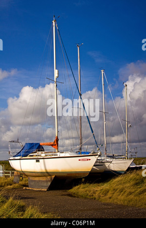 Yachten auf trockenen Liegeplätzen an Skegness Yacht Club, Gibraltar Point Stockfoto