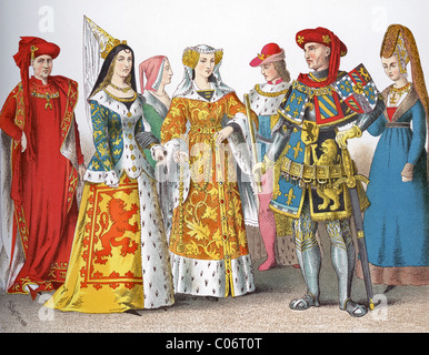 1400 Frankreich: Ritter vom Goldenen Vlies, Prinzessin, Bürgerin, Prinzessin, König, Philipp der gute (Herzog von Burgund), Prinzessin Stockfoto