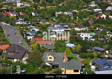 Häuser in Cass Bay, Lyttelton Harbour, Bank's Peninsula, Canterbury Region, Südinsel, Neuseeland Stockfoto