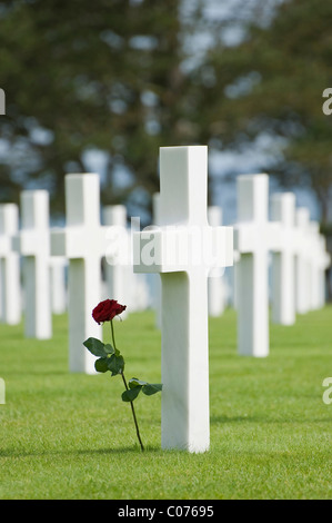 Kreuze, gemacht von Marmor, amerikanischen Soldatenfriedhof am Omaha Beach in der Nähe von Colleville-Sur-Mer, Normandie, Frankreich, Europa Stockfoto