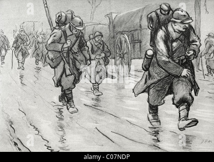 SEM - (Georges Goursat) französischen Illustrator ersten Weltkrieg Soldaten unter dem Regen Stockfoto