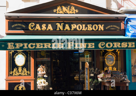 Spezialität zu speichern, Casa Napoleon, Ajaccio, Korsika, Frankreich Stockfoto