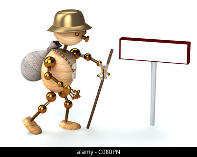 Holz Mann Reisenden 3d gerendert für Web und Werbung Stockfoto