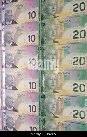 Verschiedene kanadische Dollar-Banknoten Stockfoto