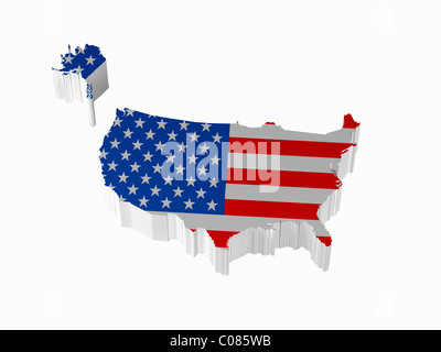 Karte der Vereinigten Staaten auf einem weißen Hintergrund. Bild mit hoher Auflösung. 3D gerenderte Darstellung. Stockfoto