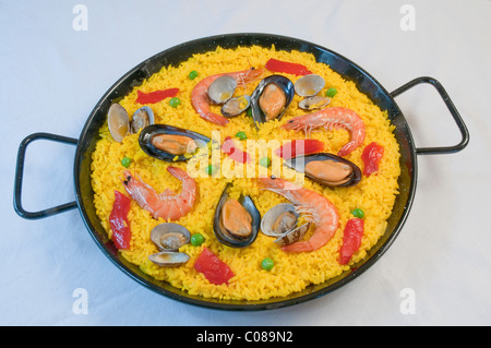 Meeresfrüchte-Paella. Valencia, Spanien. Stockfoto