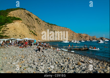 Die Blue Marlin Beach, Ibiza, Balearen, Spanien Stockfoto