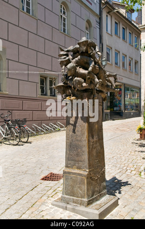 Sterben Sie Verdruckten Allgäuer oder die schüchterne Allgäu Menschen, Abbildung Brunnen, Wangen, Allgäu, Baden-Württemberg, Deutschland, Europa Stockfoto