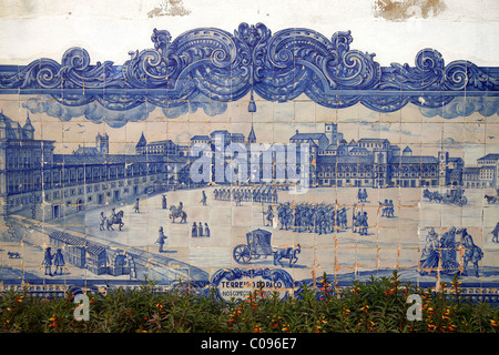 Lissabon vor dem Erdbeben von 1755, Wandgemälde in der Kirche Santa Luzia in der typischen Azulejos blau glasierte Fliesen in Lissabon Stockfoto