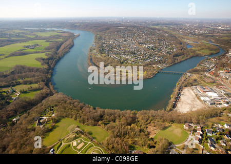 Luftbild, Baldeneysee Stausee, Fluss Ruhr, Ruhrgebiet, Bezirk Kupferdreh, Essen, Ruhrgebiet-Region Stockfoto