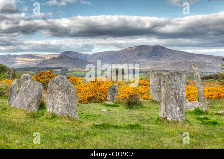 Derreenataggart Steinkreis, Megalithen, Castletownbere, Beara Halbinsel, Cork, Republik Irland, britische Inseln, Europa Stockfoto