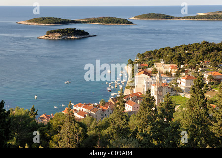 Blick von der Festung Spanjola auf Stadt Hvar, Insel Hvar, Kroatien, Europa Stockfoto