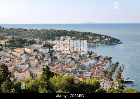 Blick von der Festung Spanjola auf Stadt Hvar, Insel Hvar, Kroatien, Europa Stockfoto