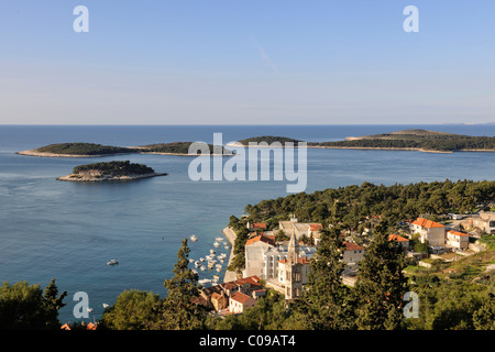 Blick von der Festung Spanjola auf Stadt Hvar, Insel Hvar, Kroatien, Europa Stockfoto