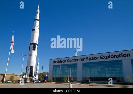 Saturn-V-Mock-up am Davidson Center for Space Exploration im U.S. Space and Rocket Center in Huntsville, Alabama, USA. Stockfoto