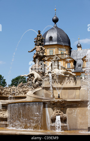 Brunnen, Schloss Seehof Schloss, Memmelsdorf, Oberfranken, Franken, Bayern, Deutschland, Europa Stockfoto