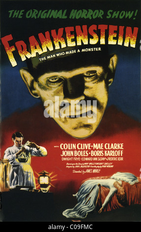 FRANKENSTEIN-Plakat für Universal Film 1931 mit Boris Karloff Stockfoto