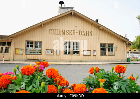 Chiemsee-Bahnhof in Prien-Stock, See Chiemsee, Chiemgau, Bayern, Deutschland, Europa Stockfoto