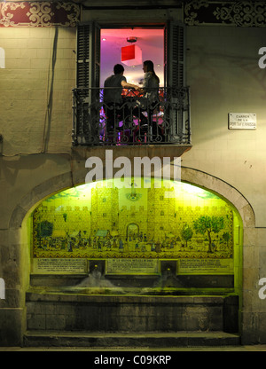 Nachtaufnahme, Rambla, Nachtleben, Restaurant, Barcelona, Katalonien, Spanien, Europa Stockfoto