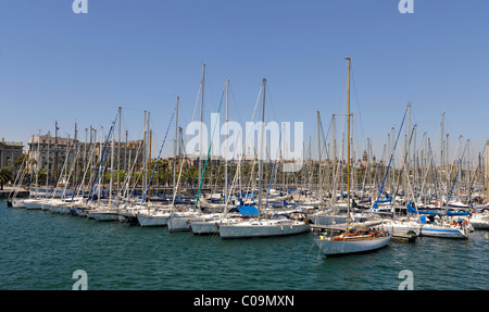 Segelyachten in Port Vell, Barcelona, Katalonien, Spanien, Europa Stockfoto