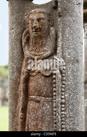 Abbildung auf einer Steinsäule, Kreuzgang, Jerpoint Abbey, Grafschaft Kilkenny, Irland, britische Inseln, Europa Stockfoto