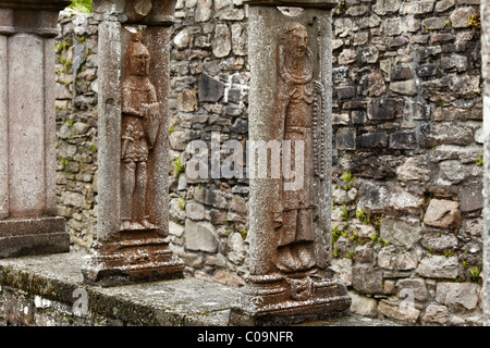 Figuren auf Steinsäulen, Kreuzgang, Jerpoint Abbey, Grafschaft Kilkenny, Irland, britische Inseln, Europa Stockfoto