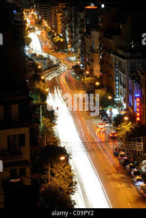 Nacht erschossen, Verkehr, sehen Sie auf der Hauptstraße Egnatia, Thessaloniki, Chalkidiki, Mazedonien, Griechenland, Europa Stockfoto