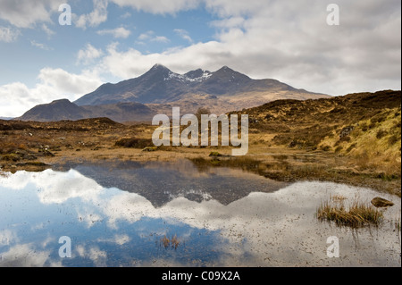 Der Black Cuillin Hills von Sligachan, Sligachan, Isle Of Skye, innere Hebriden, Schottland, UK Stockfoto