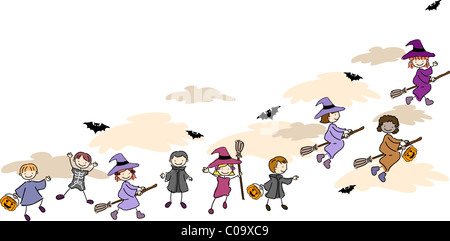 Illustration der Kinder in Halloween-Kostümen Stockfoto