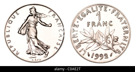 1 französische Franc-Münze von 1992 Stockfoto