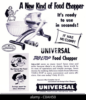 Original 1950er Jahre Werbung in amerikanischen Verbraucher-Magazin für Tischplatte UNIVERSAL Lebensmittel-CHOPPER Stockfoto