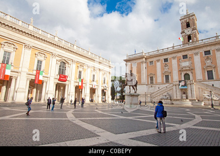 Kapitolinischen Hügel mit der Statue des Kaisers Marco Aurelio, Hauptansicht, Rom, Italien, Europa Stockfoto