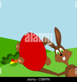 Happy Easter Bunny mit einem Ei in rot Stockfoto
