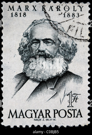 Karl Marx-Porträt auf einer ungarischen Briefmarke Stockfoto