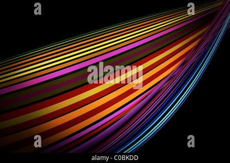 Bunte abstrakte Linien in Regenbogenfarben auf schwarzem Hintergrund Stockfoto