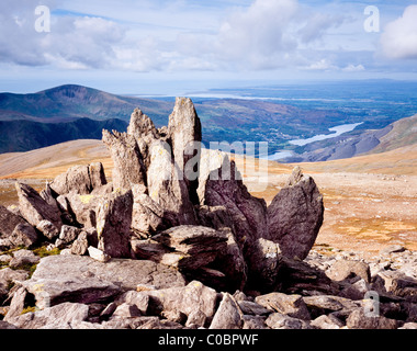 Glyders, Llanberis über Felsformationen. Snowdonia-Nationalpark. Wales Stockfoto