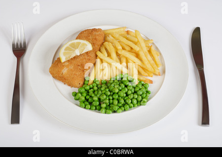 TK-Fisch-Chips und Erbsen Stockfoto