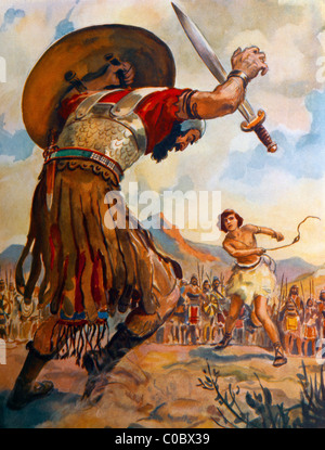 Der Riese Goliath stürzt auf den Boden Gemälde von Henry Coller Bibelgeschichte aus dem Alten Testament und Nevi'im Stockfoto