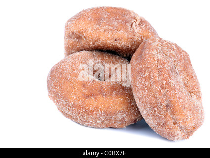 Drei gezuckerten Krapfen isoliert auf weißem Hintergrund Stockfoto