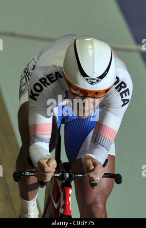 Jae Jang (Korea) die Sonne. Mens-individuelle Verfolgung. UCI-Bahn-WM. Manchester Velodrome Stockfoto